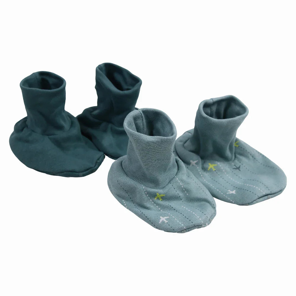 Baby Boys Cotton Footies– Mint with Airplane Design (2Pcs)