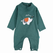 Baby Boys Cotton Footless Onesie - Mint with Elephant Print