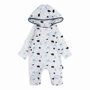 Baby Boys Cotton Hooded Baby Footie – Off-white with a Cute Print