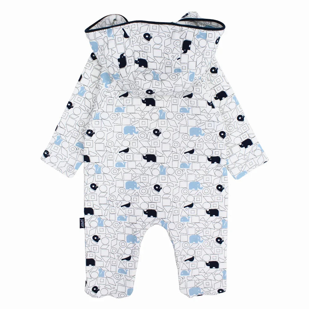 Baby Boys Cotton Hooded Baby Footie – Off-white with a Cute Print