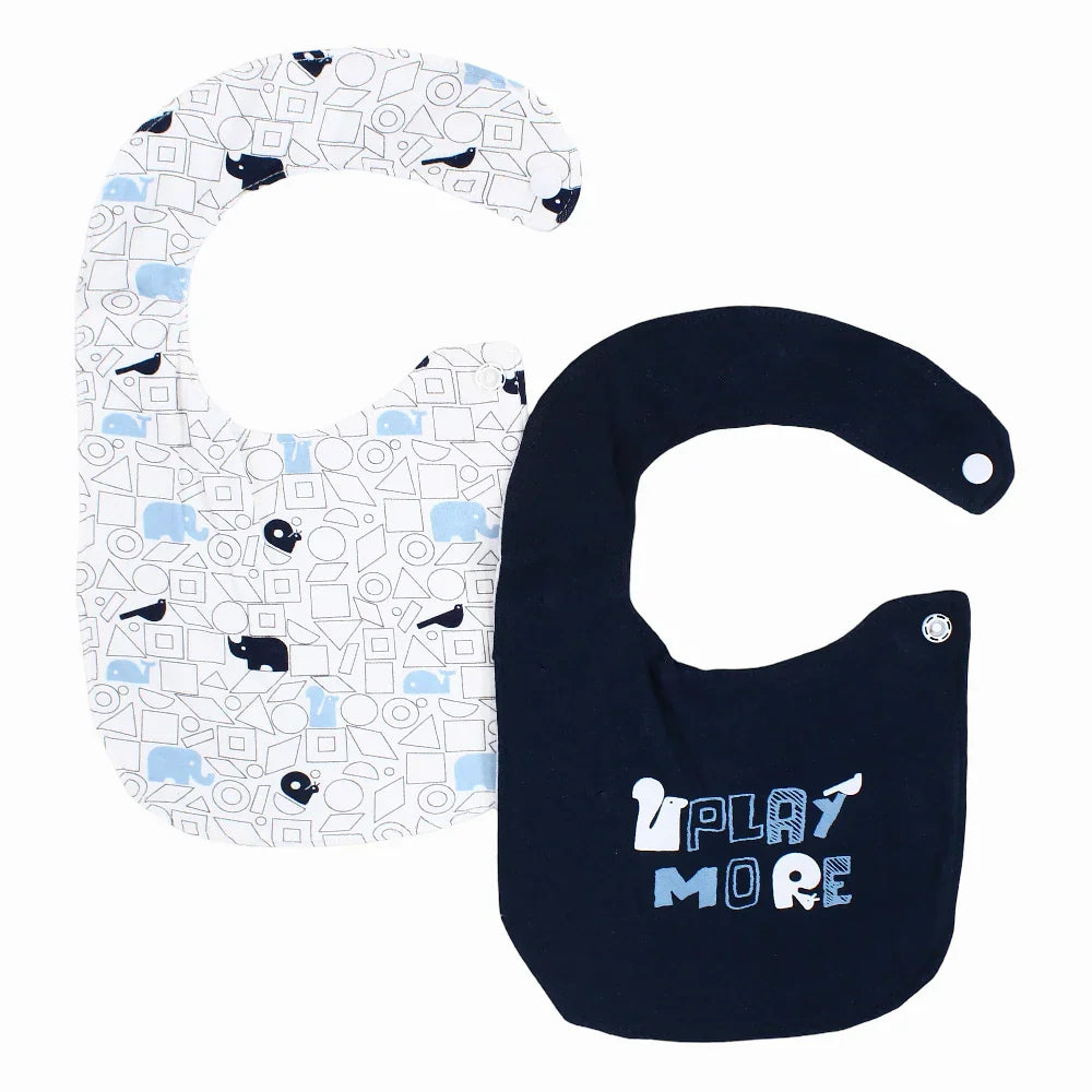 Cotton Bib – Navy & Off-White with "Play More" Print (2 Pcs)
