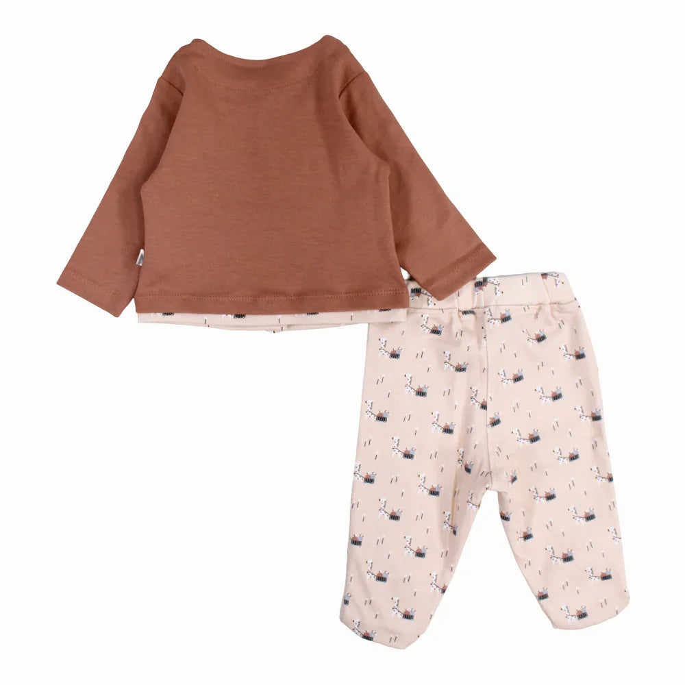 Baby Girls Cotton Pajama Set – Dusty Pink with Giraffe Print