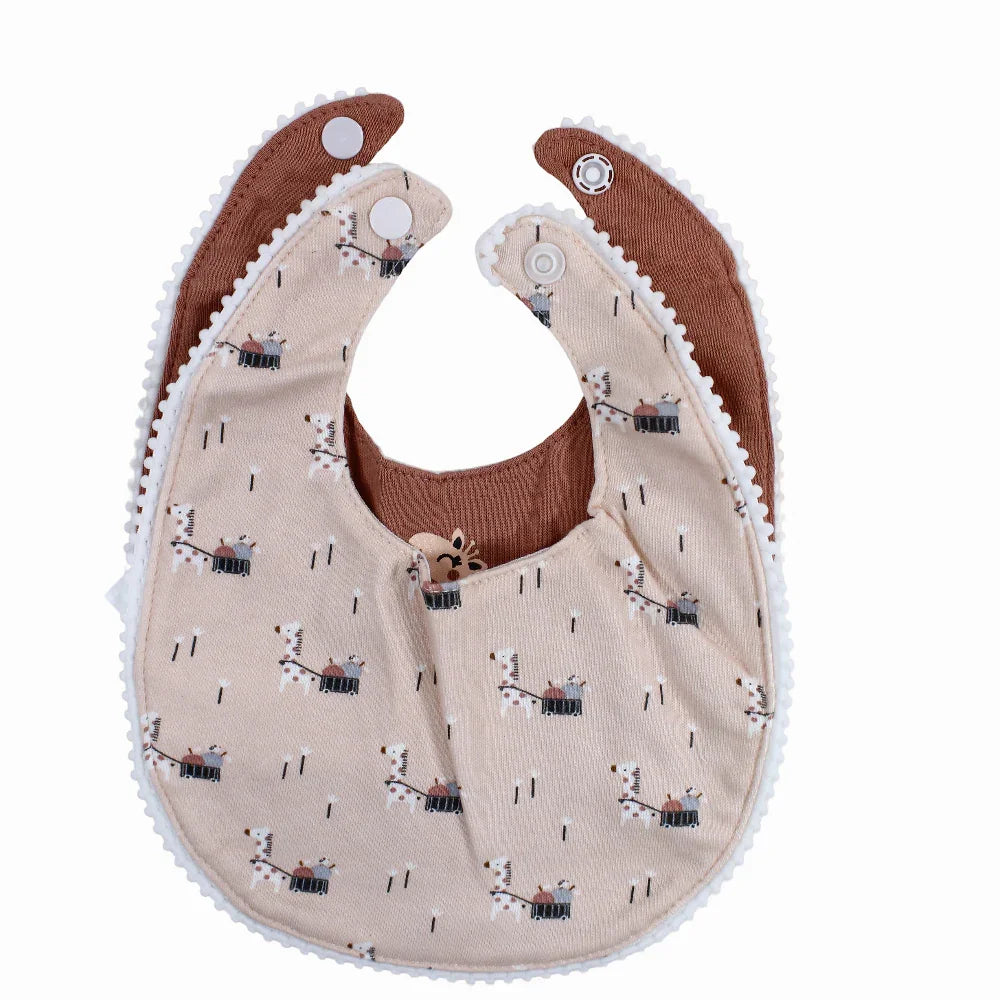 Cotton Bib – Dusty Pink with a Giraffe Print (2 Pcs)