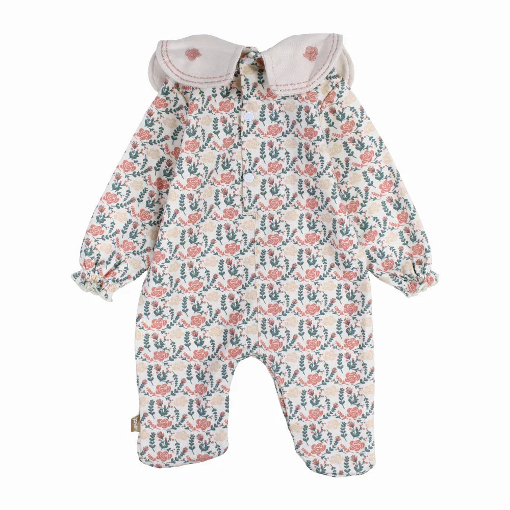 Baby Girls Cotton Baby Footie – Beige with Flowers Print