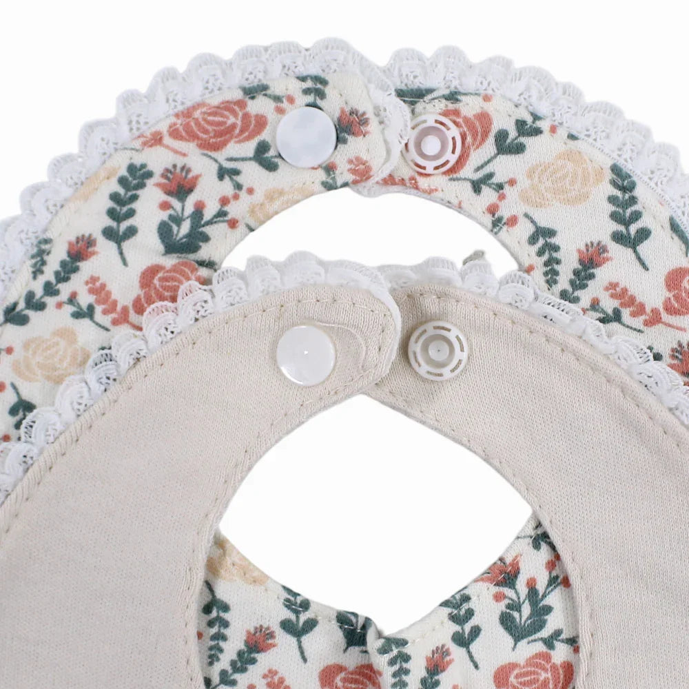 Cotton Bib – Beige with a Floral Print (2Pcs)