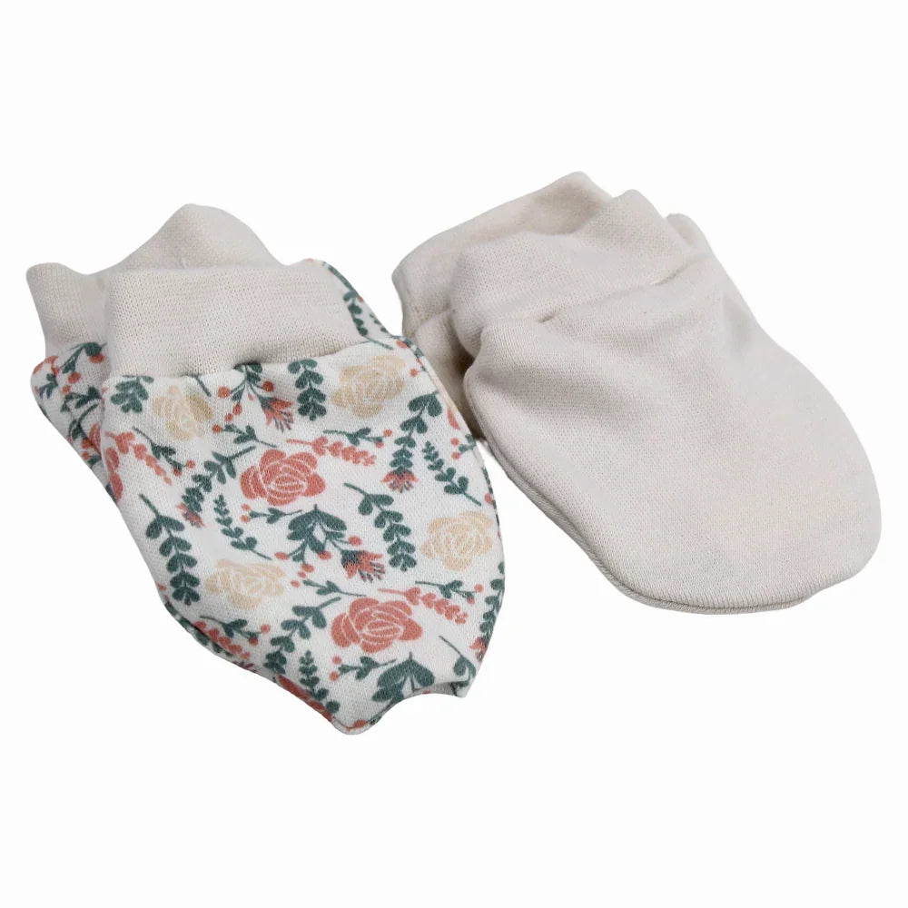 Cotton Baby Girls Hand Mittens Flowers – Beige 2Pcs