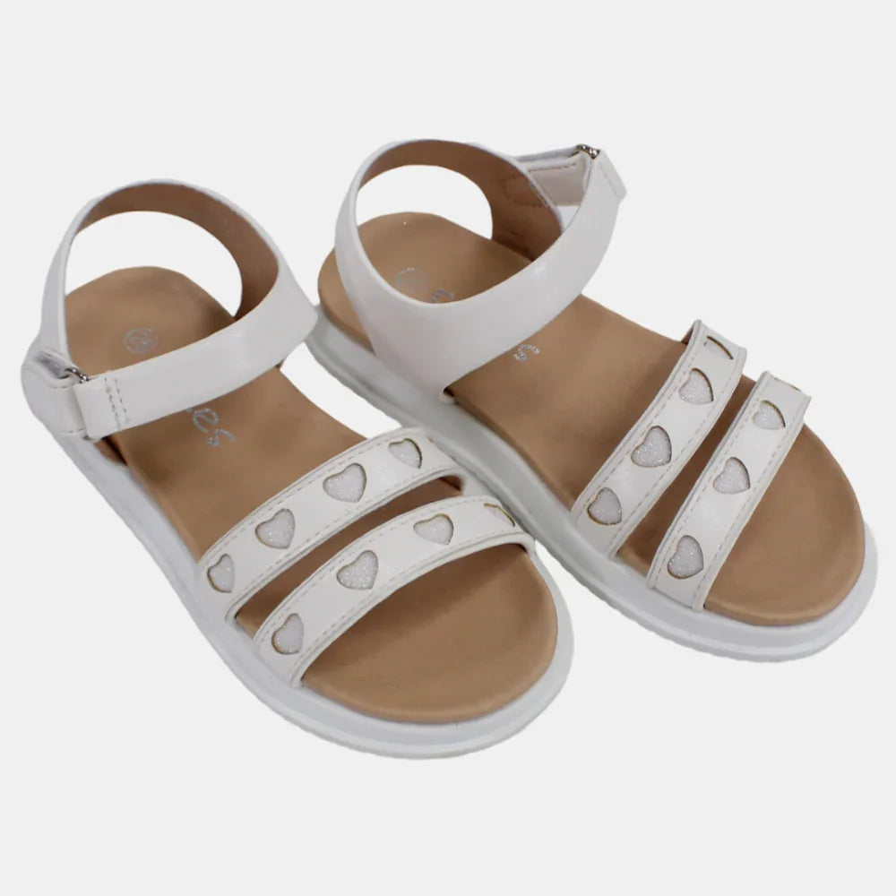 Girls Leather Sandals with Little Hearts