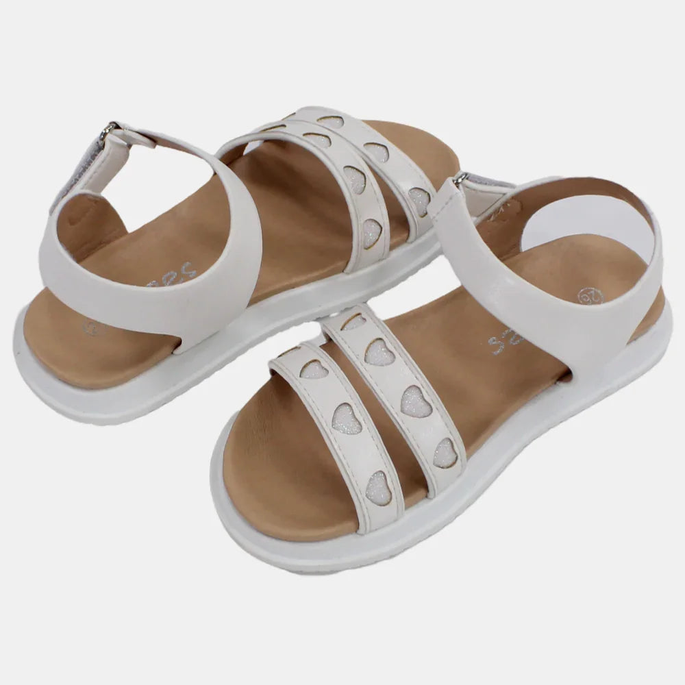 Girls Leather Sandals with Little Hearts