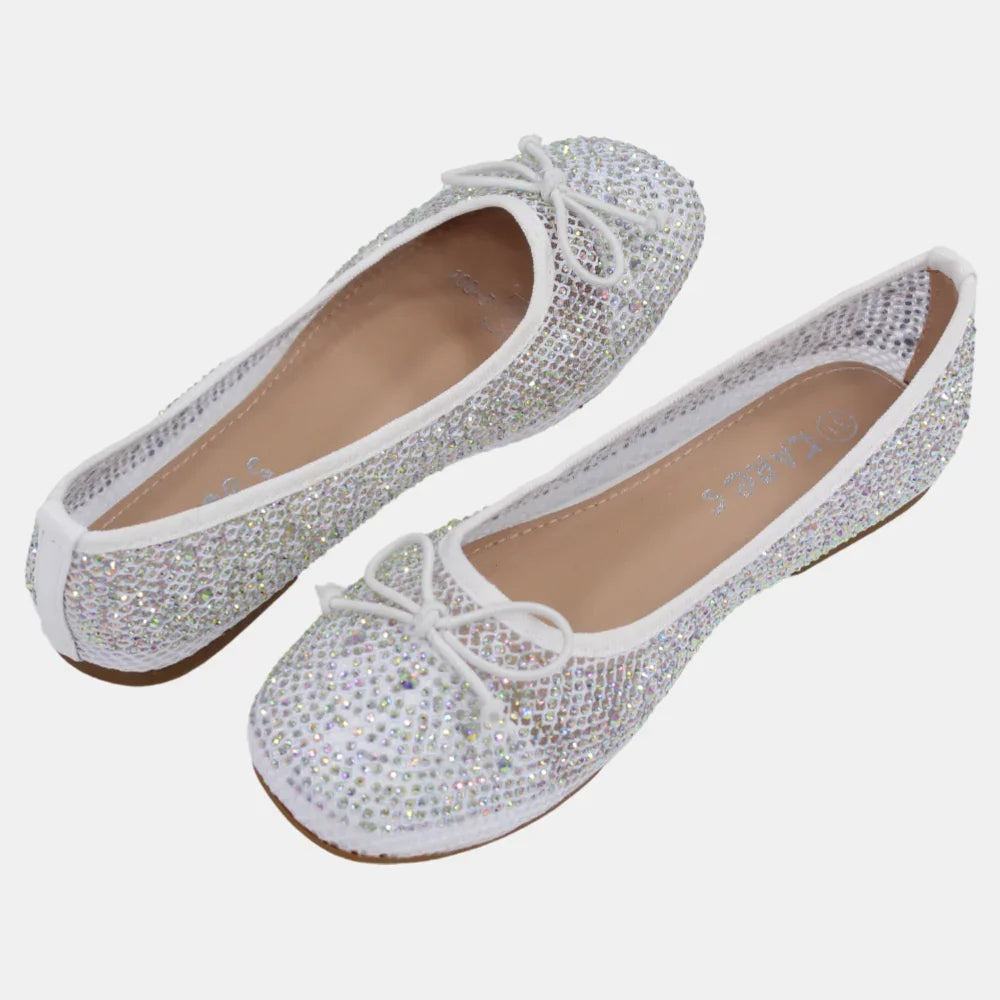 Girls Canvas Ballerina Shoes - Shiny Texture