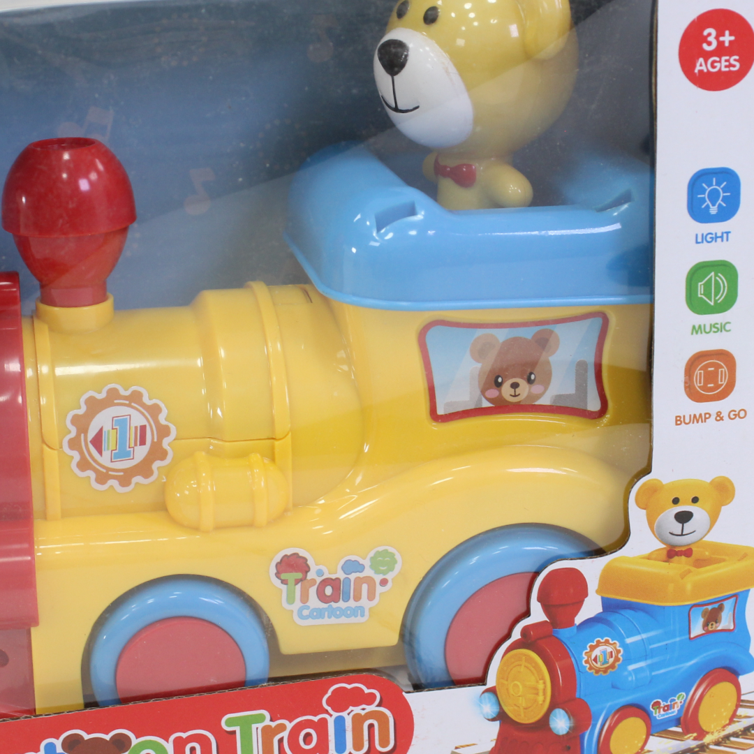 Cufan Musical Light-Up Cartoon Train with Teddy Bear Figure