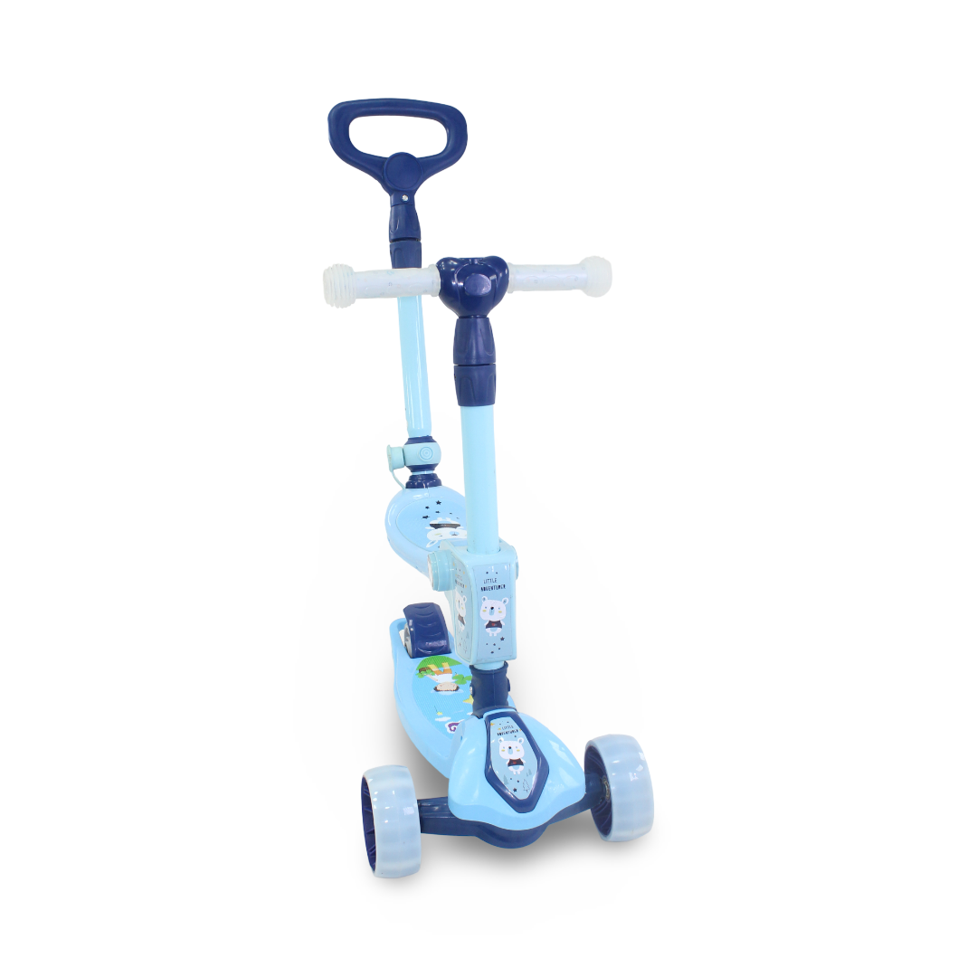 3A Plastic 3-wheel Scooter with Seat and Handle – Blue - Toys