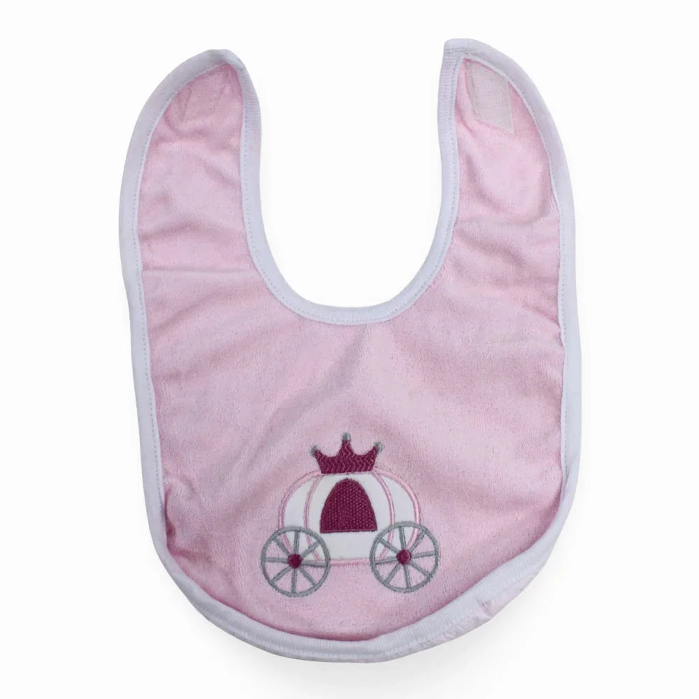 Baby Cotton Bib – Pink with a Royal Car Design