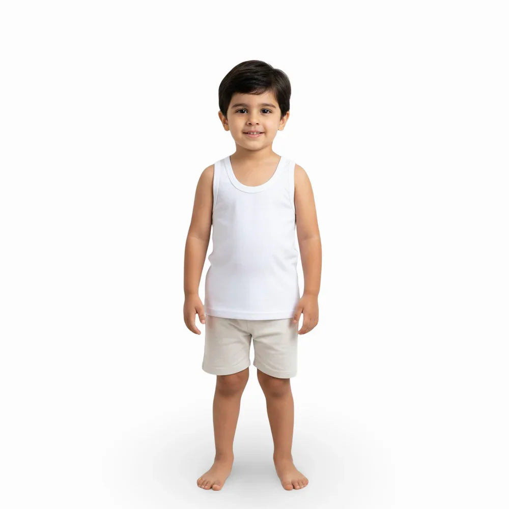 Boys Cotton Sleeveless Undershirt – White