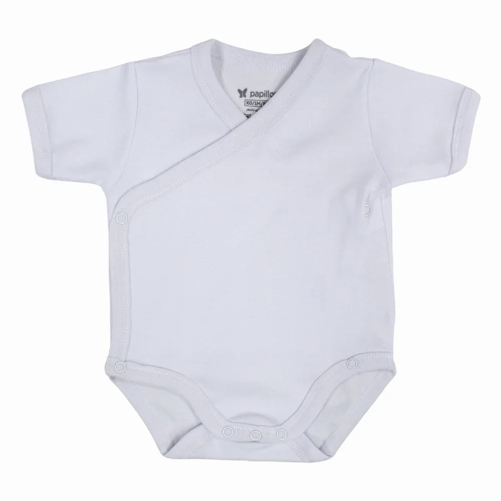 Unisex Cotton Short-Sleeved Wrap-Over Bodysuit – White