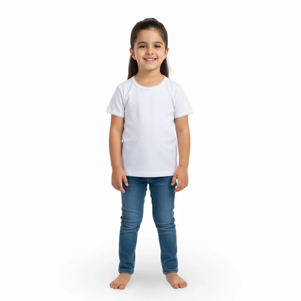 Girls Cotton Short-Sleeved Undershirt – White