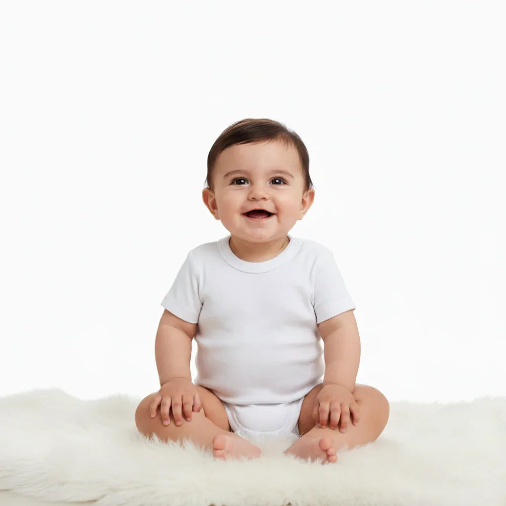 Unisex Cotton Short-Sleeved Underwear Bodysuit – White