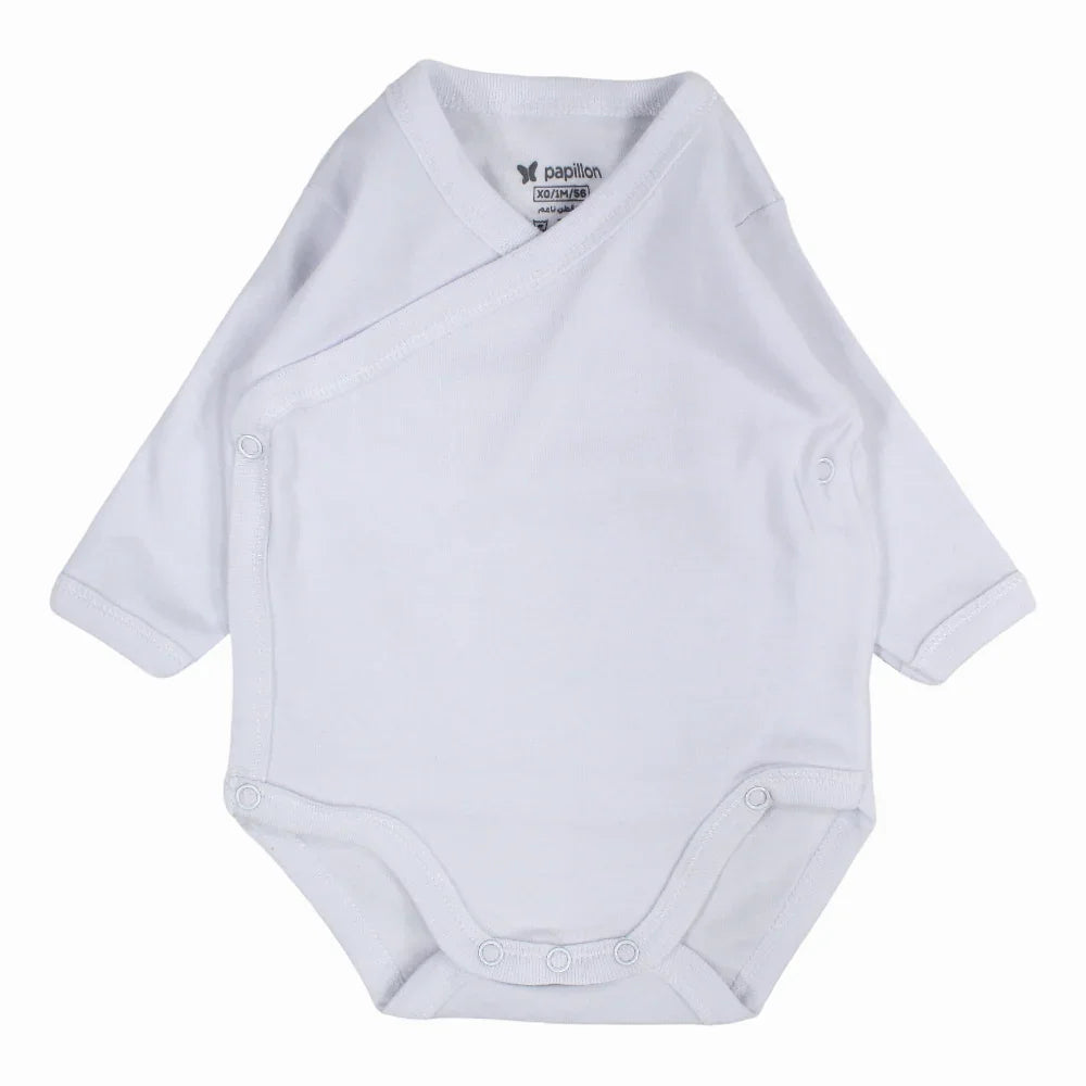 Unisex Cotton Long-Sleeved Wrap-Over Bodysuit – White