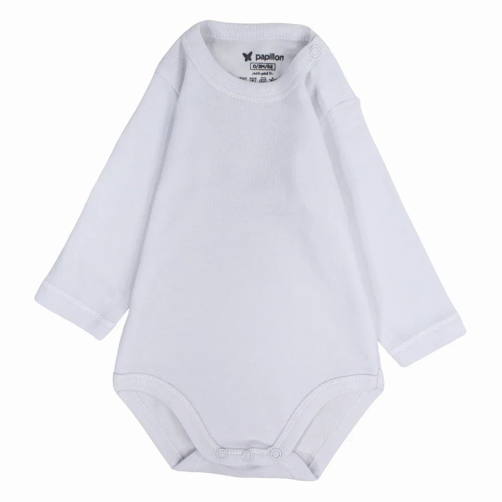 Unisex Baby Cotton Long-Sleeved Underwear Bodysuit – White