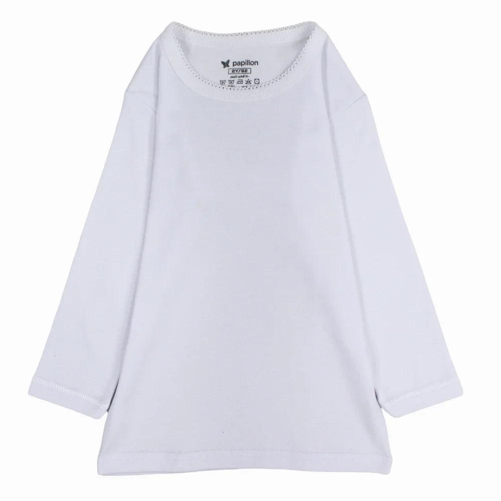 Girls Cotton Long-Sleeved Undershirt – White - Clothing - Papillion