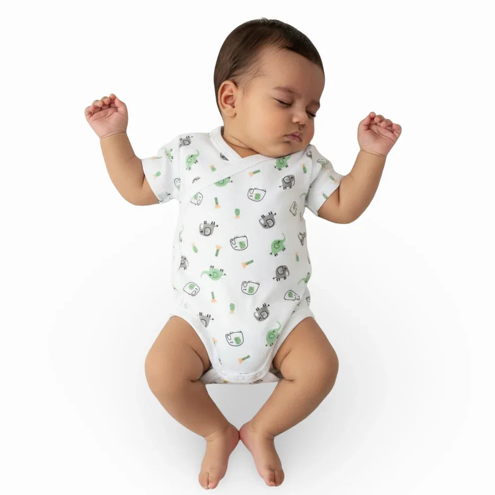 Unisex Baby Cotton Short-Sleeved Wrap-Over Printed Bodysuit - Assorted Prints - Clothing - Papillion