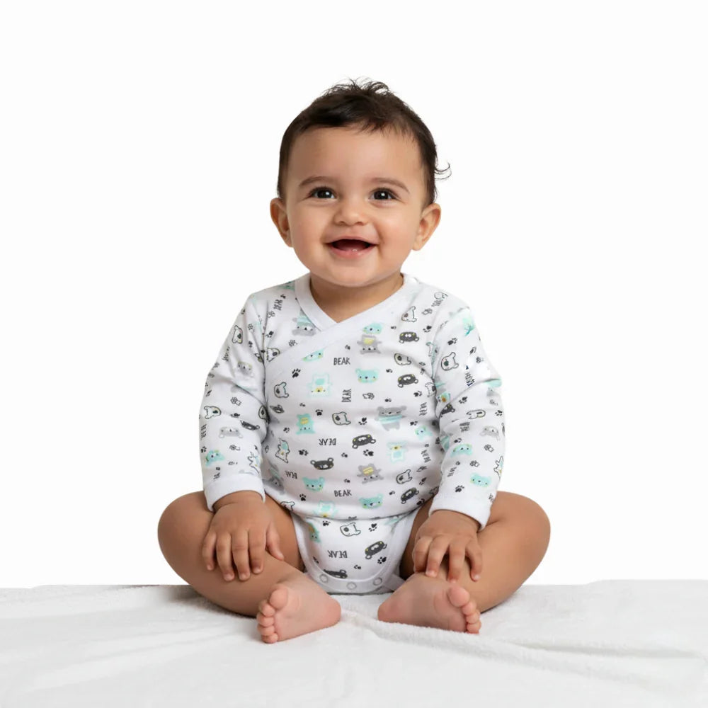 Unisex Baby Cotton Long-Sleeved Wrap-Over Printed Bodysuit - Assorted Prints - Clothing - Papillion