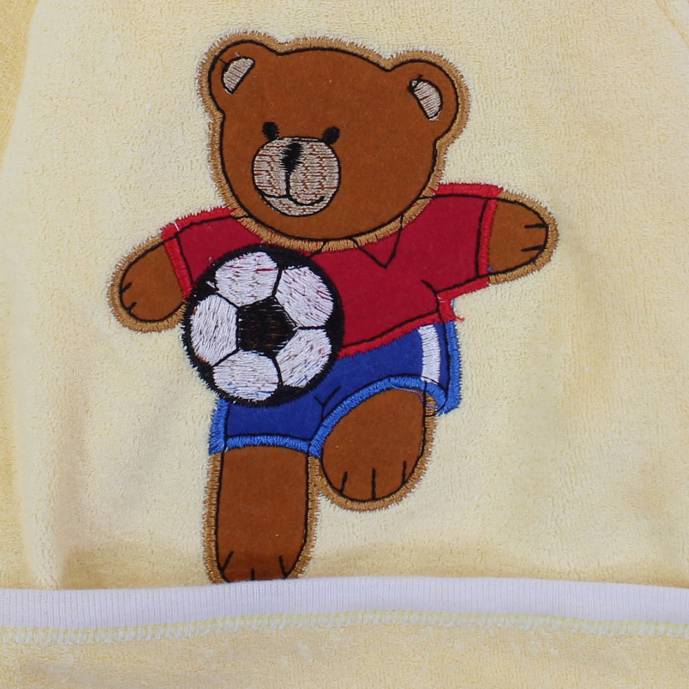 Cotton Baby Bib – Yellow with Teddy Bear Embroidery
