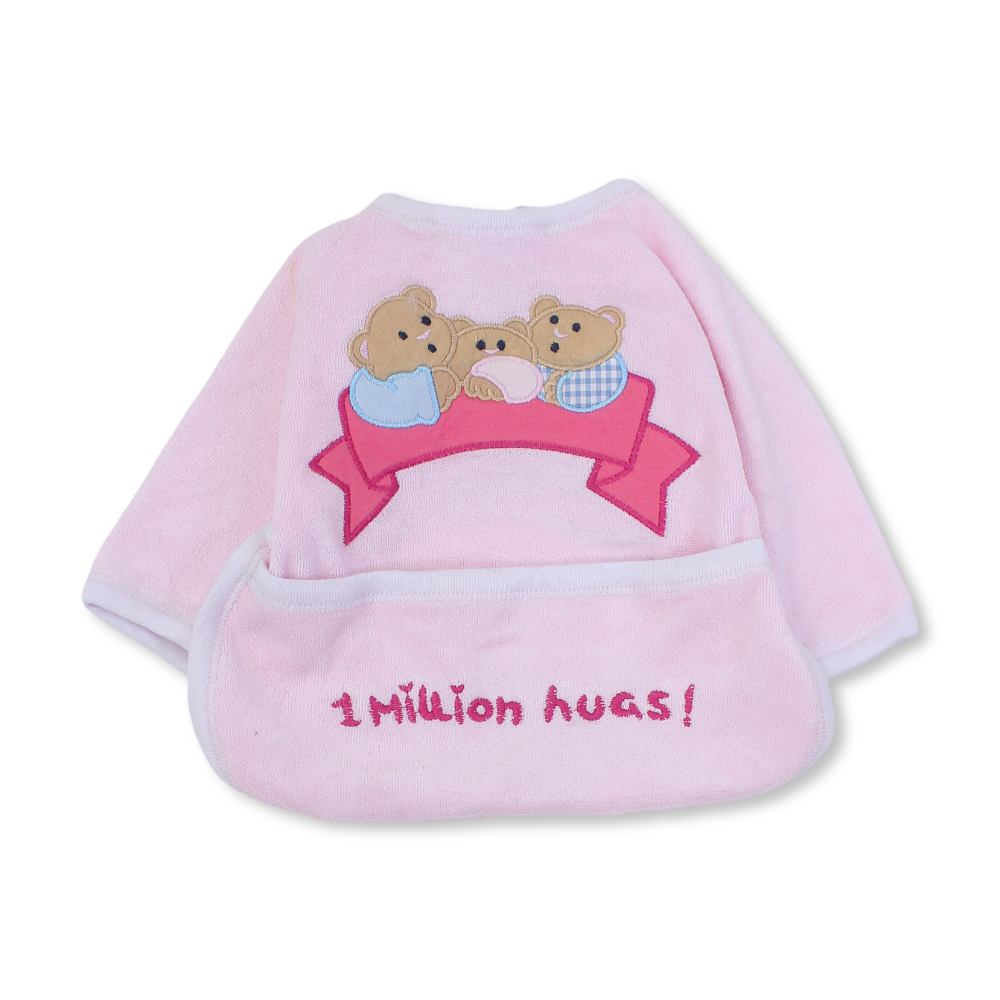 Cotton Baby Bib – Pink with 3 Teddies Bear Embroidery - Baby Essentials - Papillion