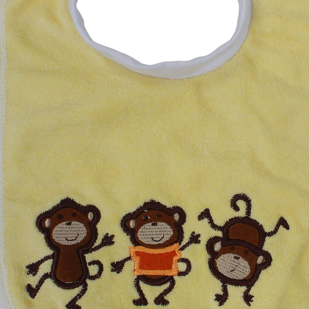 Cotton Baby Bib – Yellow with Three Monkeys Print