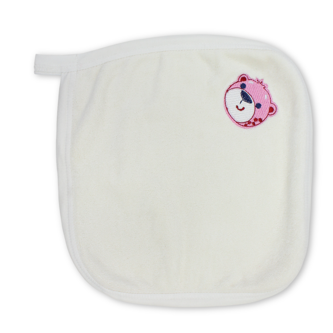 Cotton Baby Towel – Off-White with Teddy Bear Head Embroidery - Baby Essentials - Papillion