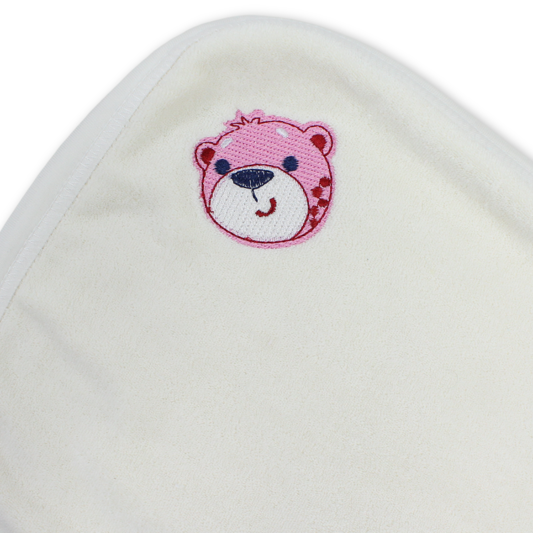 Cotton Baby Towel – Off-White with Teddy Bear Head Embroidery