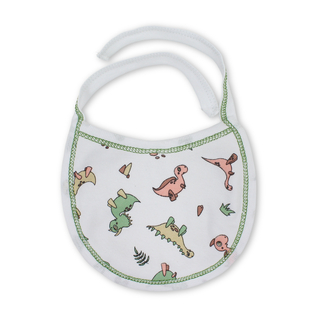 Cotton Baby Bib – White with Dino Print - Baby Essentials - Papillion