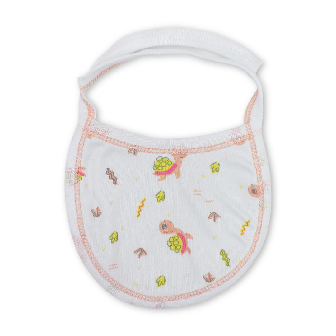 Cotton Baby Bib – White with Turtles Print - Baby Essentials - Papillion