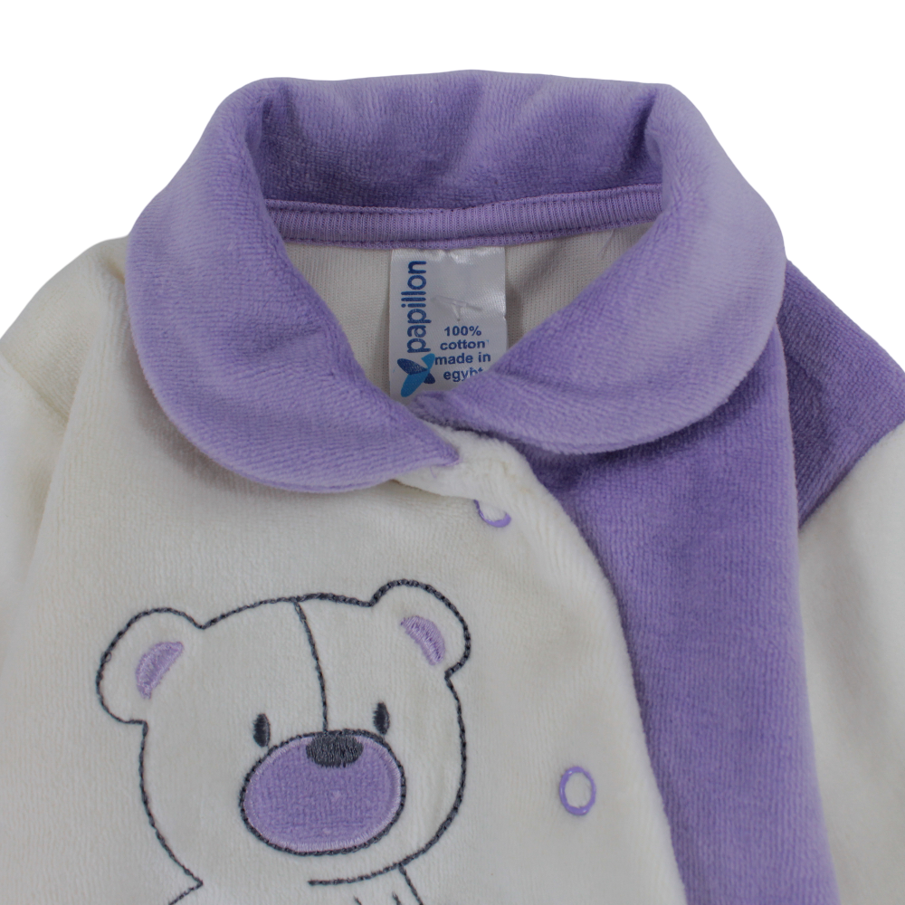 Baby Girls Velvet Baby Footie - Bear Design