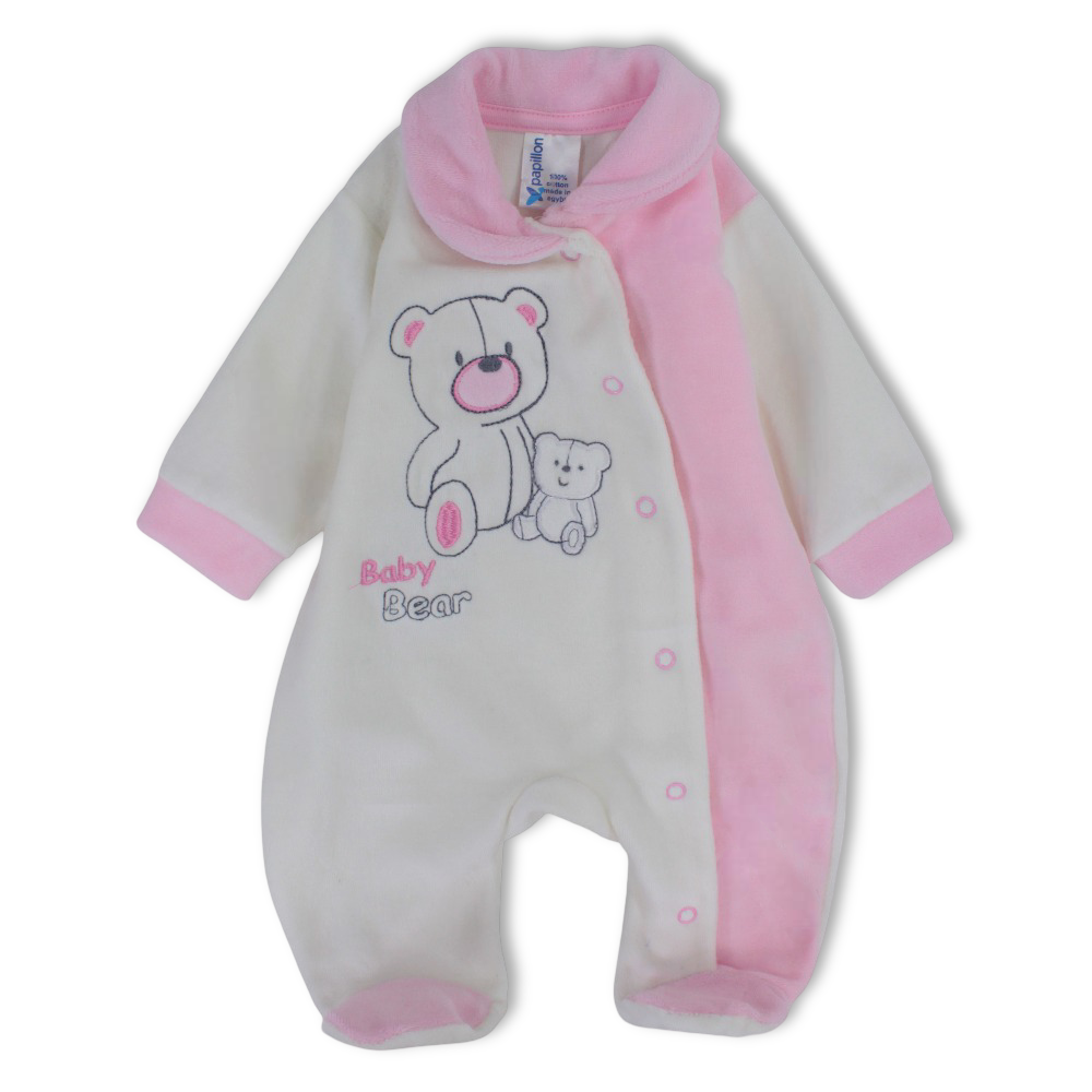 Baby Girls Velvet Baby Footie - Bear Design