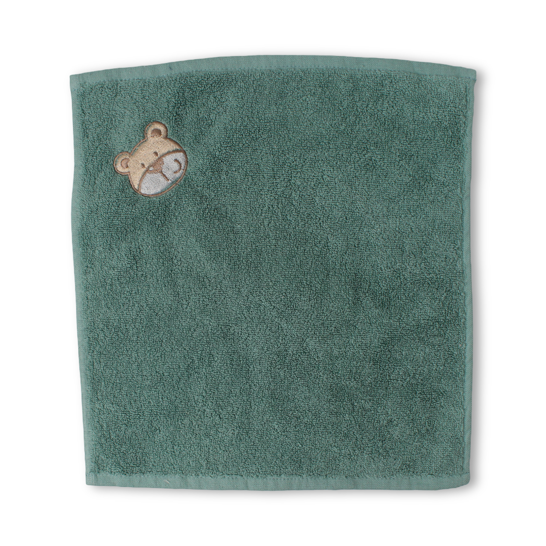 Cotton Baby Towel – Olive with Bear Embroidery
