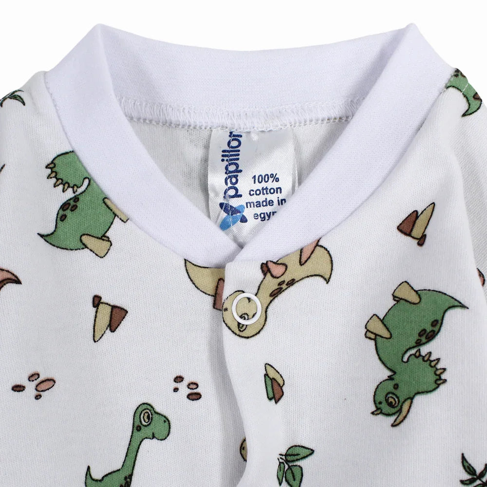 Baby Boys Cotton Footless Onesie – White with Dino Print