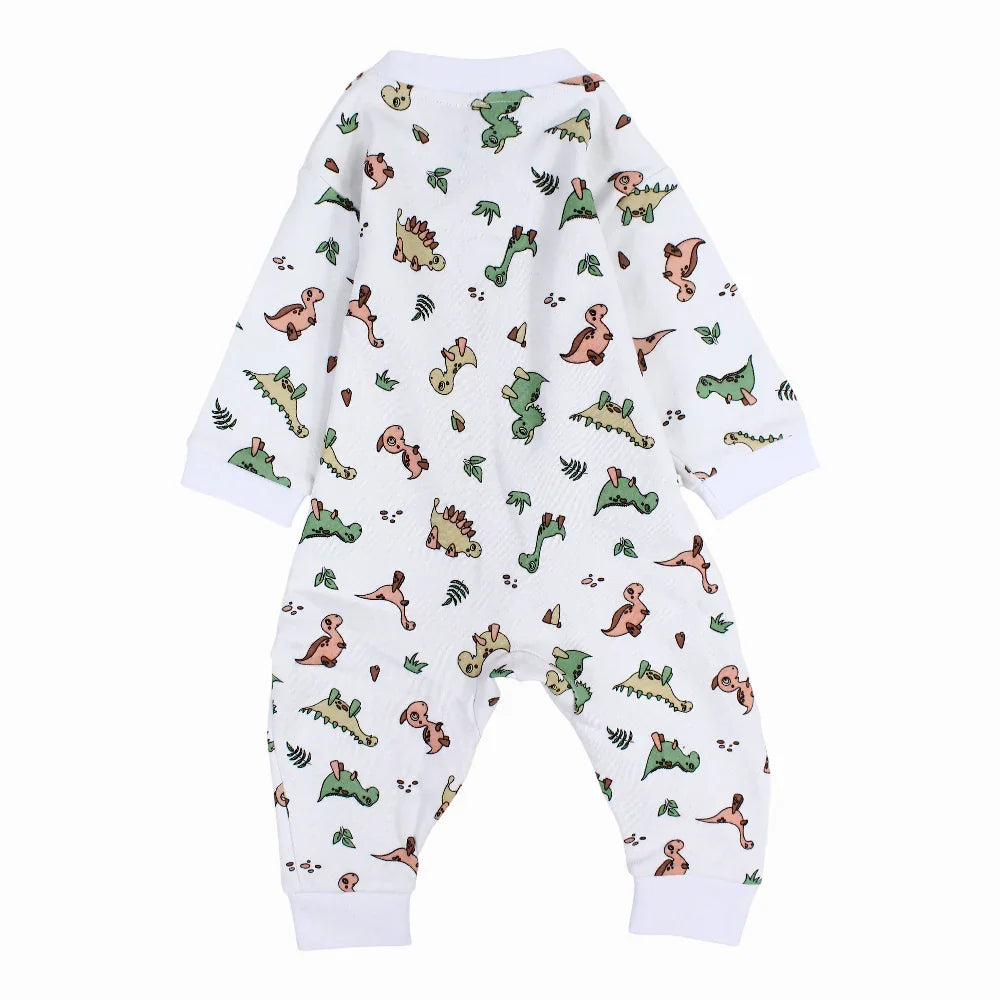 Baby Boys Cotton Footless Onesie – White with Dino Print