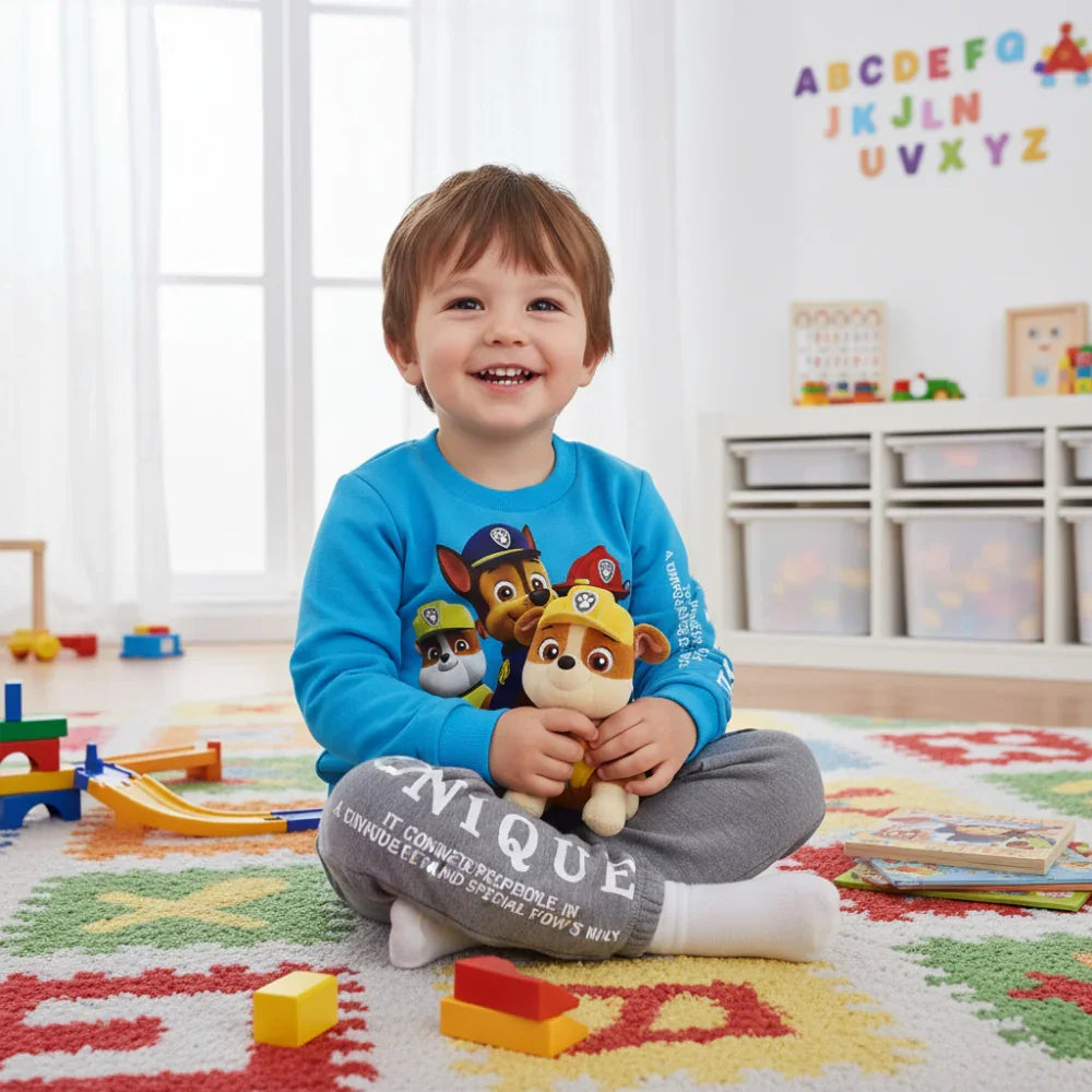 Boys Cotton Long-Sleeved Pajama Set – Turquoise with Paw Patrol Print
