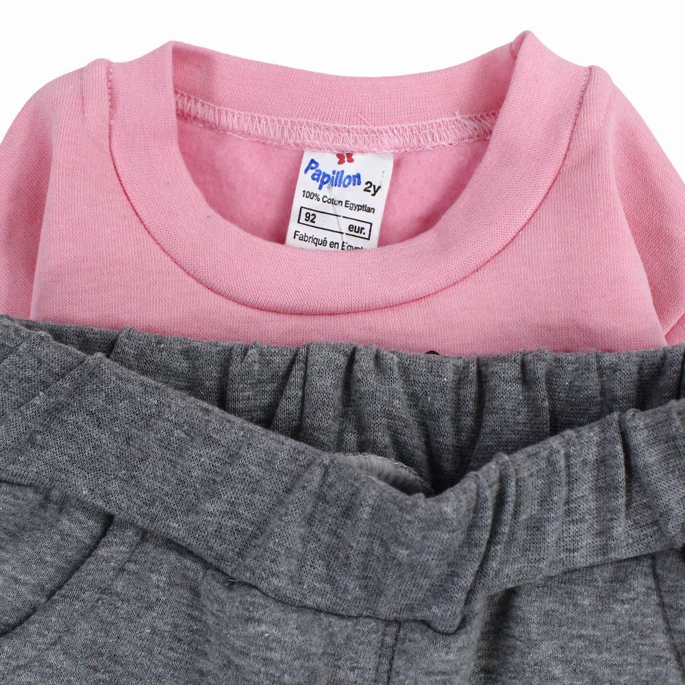 Girls Cotton Long-Sleeved Pajama Set – Stitch Print