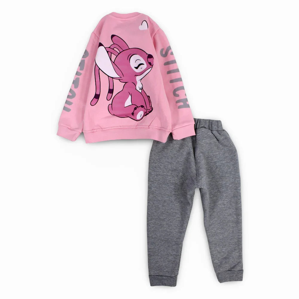 Girls Cotton Long-Sleeved Pajama Set – Stitch Print