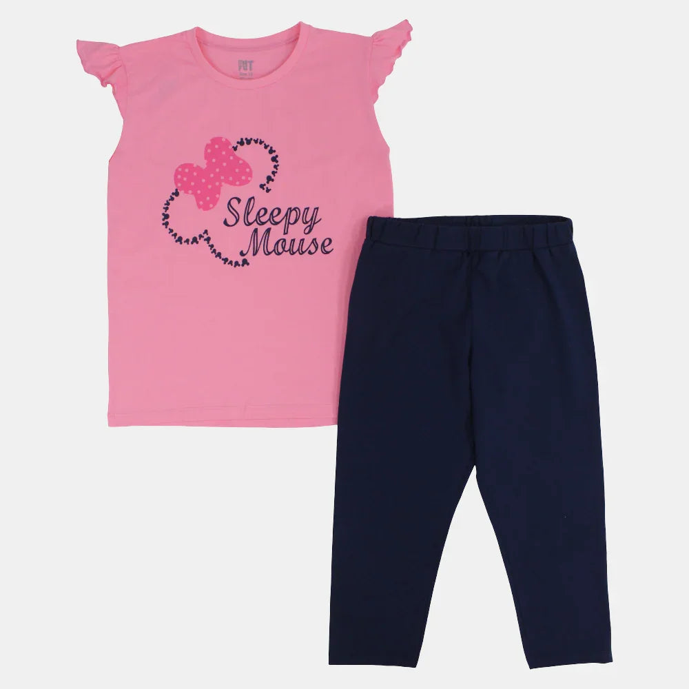 Girls Cotton Pajama Set – Minnie Mouse Print