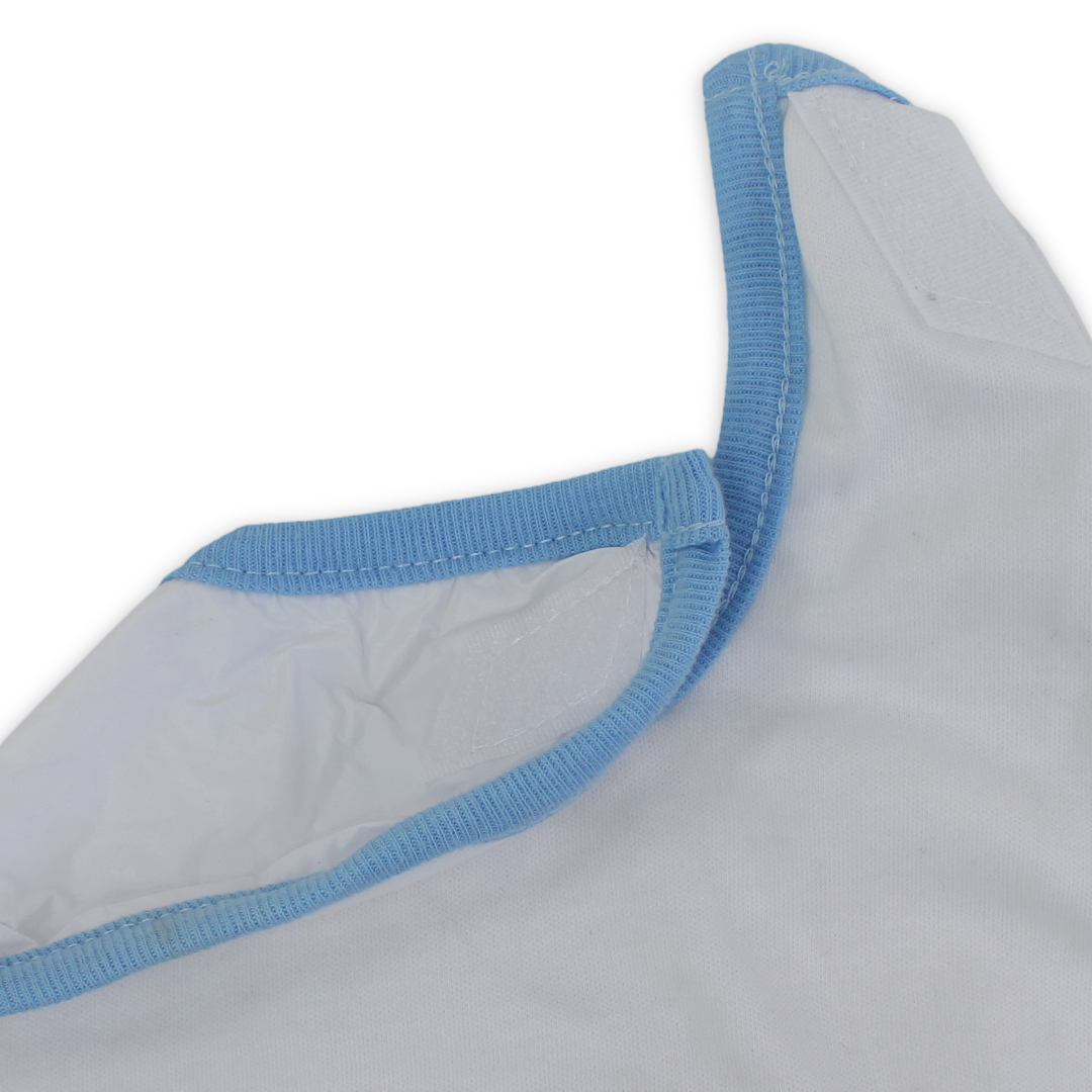 Cotton Baby Bib – Baby Blue & White with Dogs Embroidery