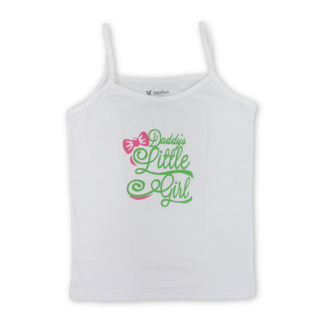 Girls Cotton Sleeveless Undershirt – White with Cute Print - Clothing - Papillion