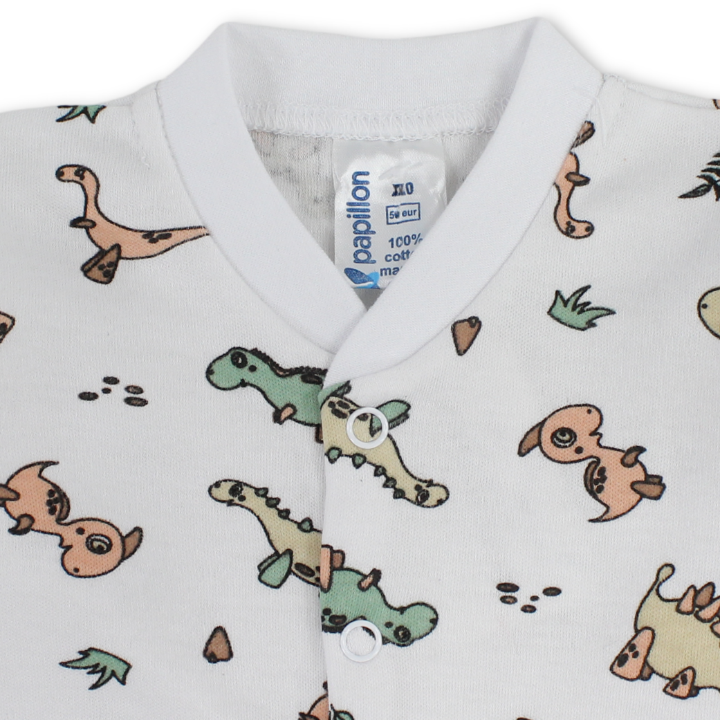 Baby Boys Cotton Footless Onesie – Off-White with Dino Print