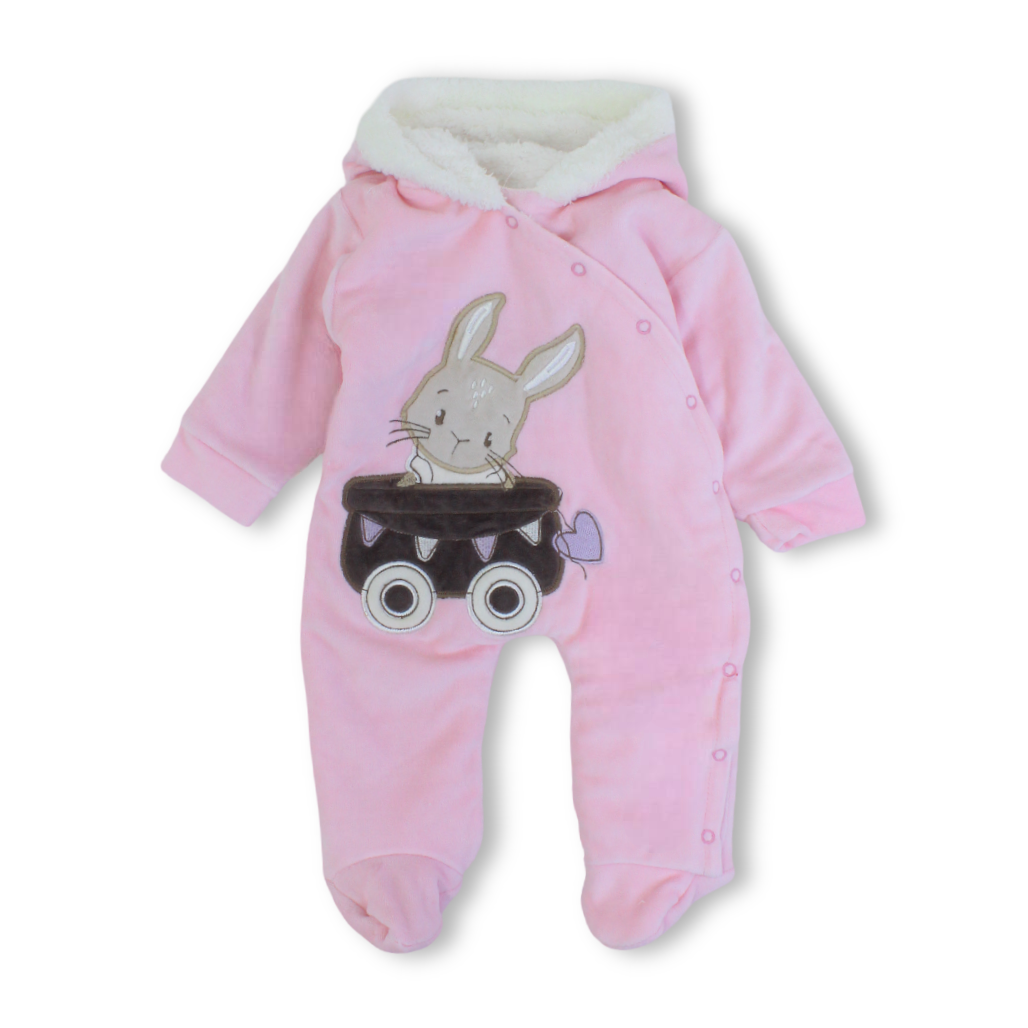 Baby Girls Velvet Hooded Baby Footie – Bunny Design