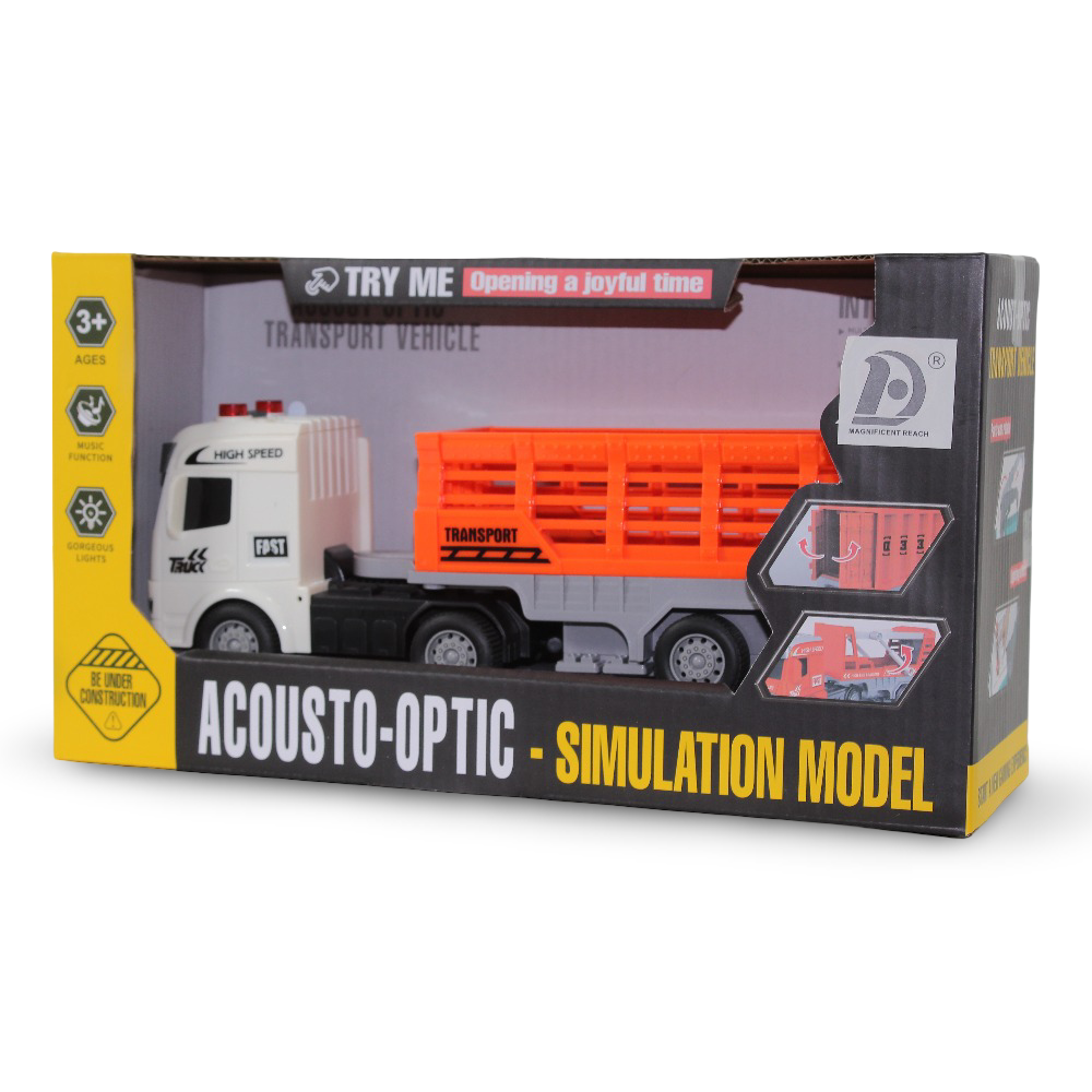 Acousto-Optic Transport Truck Simulation Model with Lights & Sound – Orange - Toys - OKO
