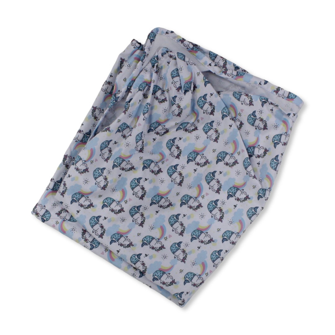 Cotton Bed Sheet – White with Unicorn Print (120×60×8 cm) - Assortments - Petit Bebe