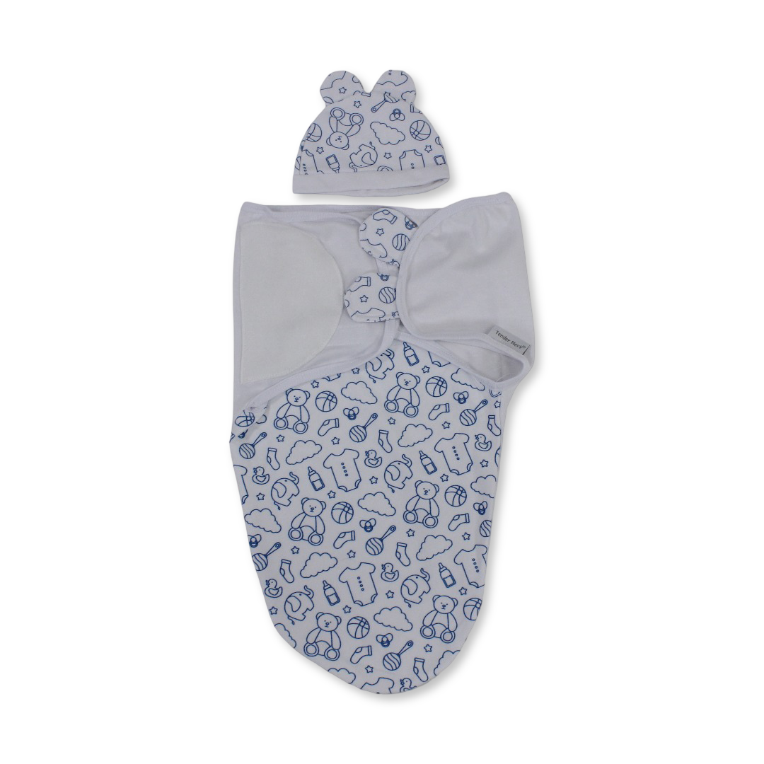Cotton Baby Swaddle – Shower Blue Design - Baby Essentials - Petit Bebe