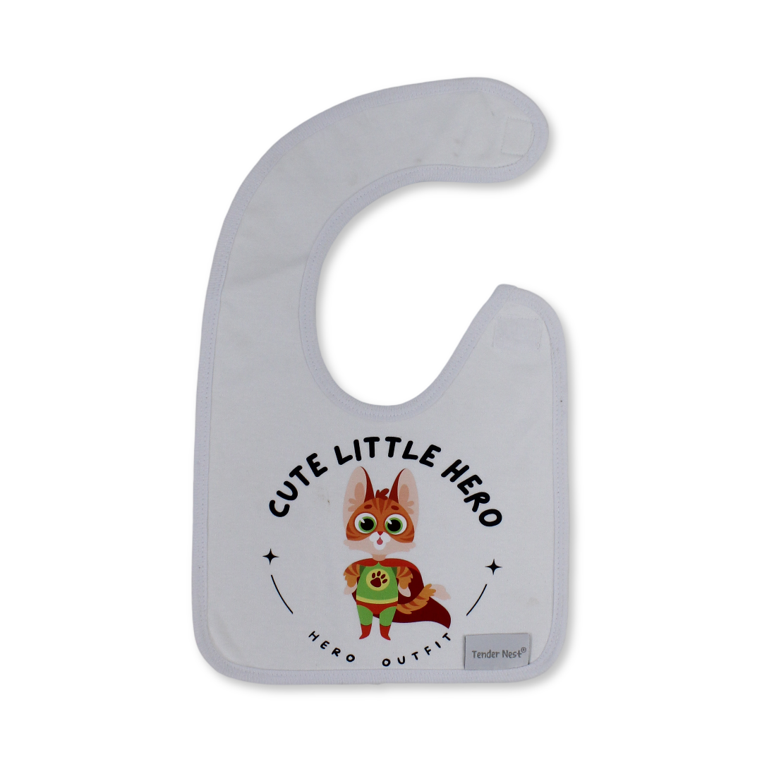 Cotton Baby Bib – Little Hero Cat Design - Baby Essentials - Petit Bebe