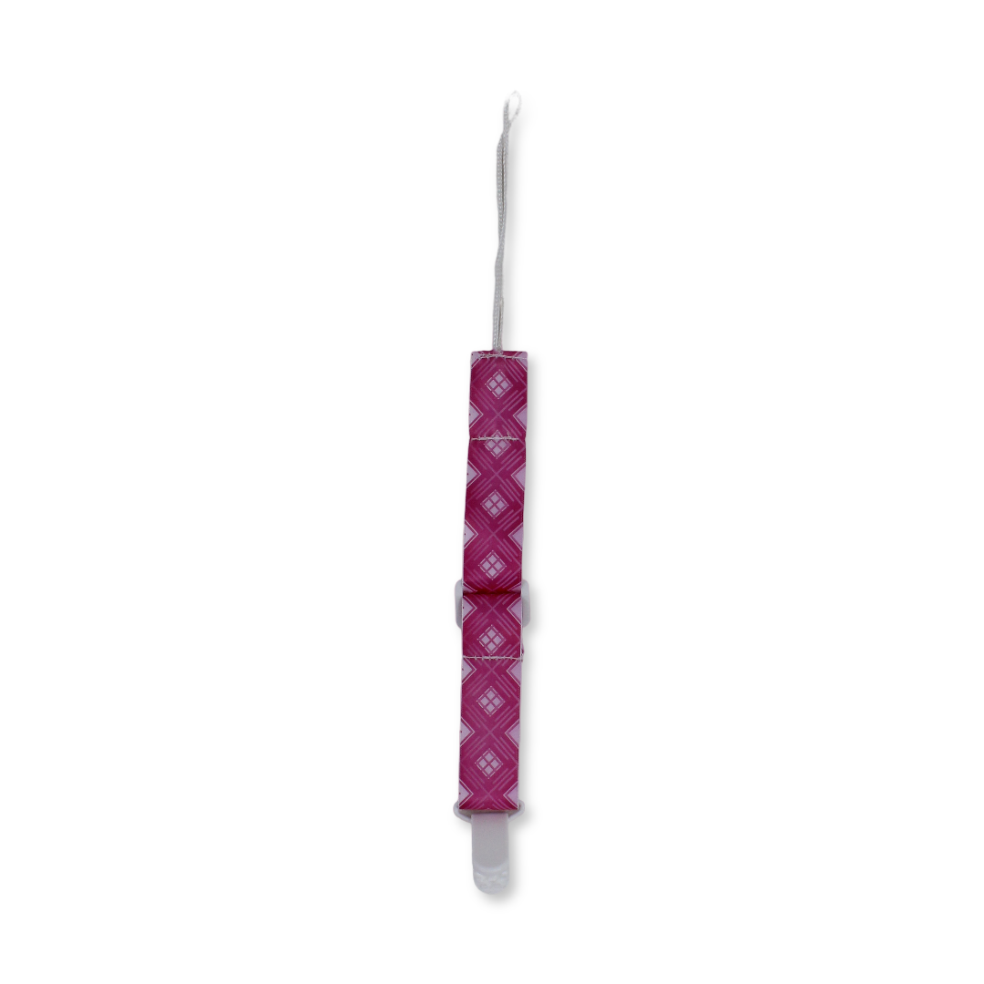 Cotton Soother Clip – Pink Square Pattern